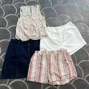 White and Striped Shorts and Denim Skirt